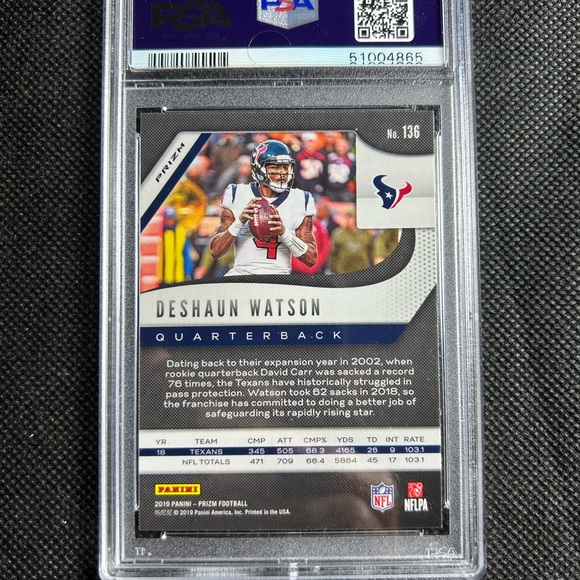2019 Panini Prizm Red Ice #136 Deshaun Watson Texans PSA 10 Gem Mint Pop 4 - Picture 2 of 2